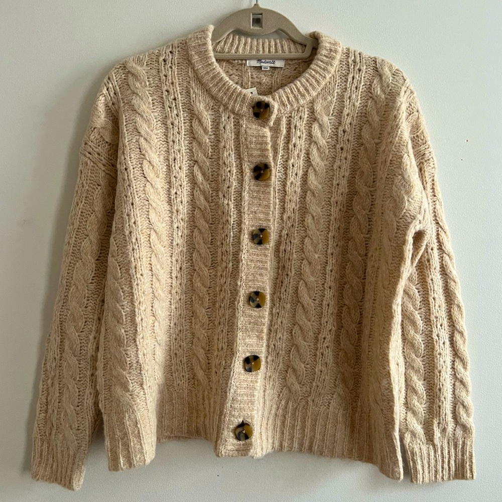 Madewell Pointelle Cable Cardigan Sweater / X-SMALL / HEATHER POWDER